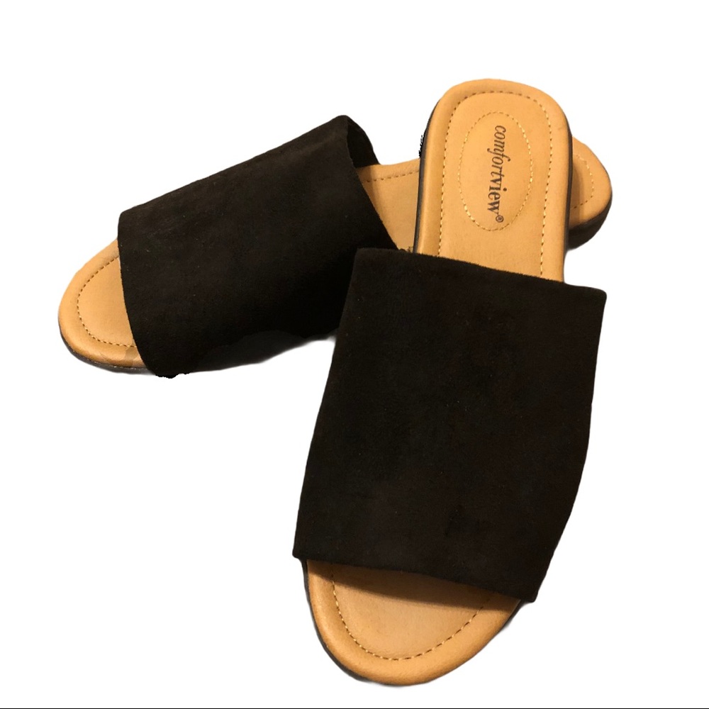 Comfortview | Black Suede Slip-on Sandals Size 8W